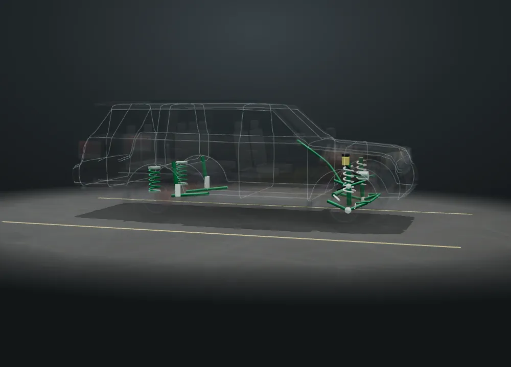 See-through 3D Toyota Sequoia with 6 parts lit up for alignment