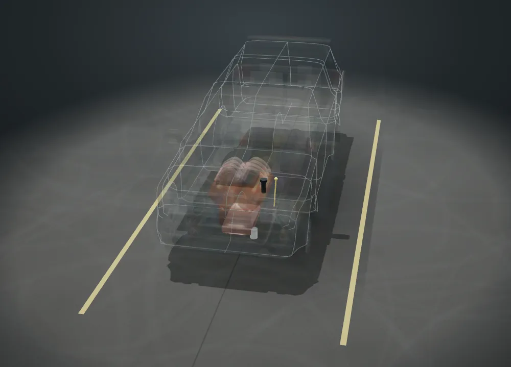 See-through 3D Toyota Sequoia with 1 part lit up for oil changes