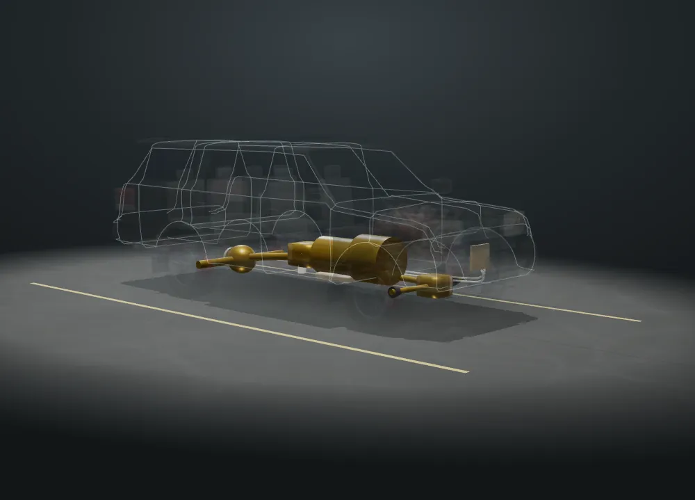 See-through 3D Toyota Sequoia with 5 parts lit up for transmission work